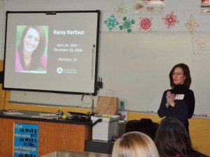 Liz Catherman speaking to the students about her daughter's accident