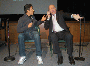 Student Lucas Campos and School Superintendent Roy Belson at Medford High School in Mass involved in a role play