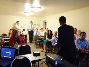 Training session for volunteer speakers at the Nevada Justice Association