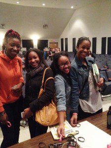 Students at Oakcrest High School getting EndDD wristbands