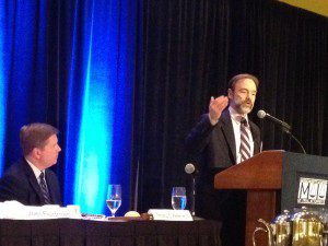 Joel Feldman, EndDD.org founder, addressing MATA upon acceptance of the Courageous Advocacy Award, as MATA President, Tim Kelleher looks on