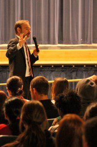 Joel Feldman speaking to Pennsbury students on Tuesday. Credit: TomSofield/LevittownNow.com