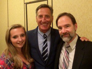 Governor Peter Shumlin (center), Joel Feldman and Paige, a  high school student from Burr & Burton Academy