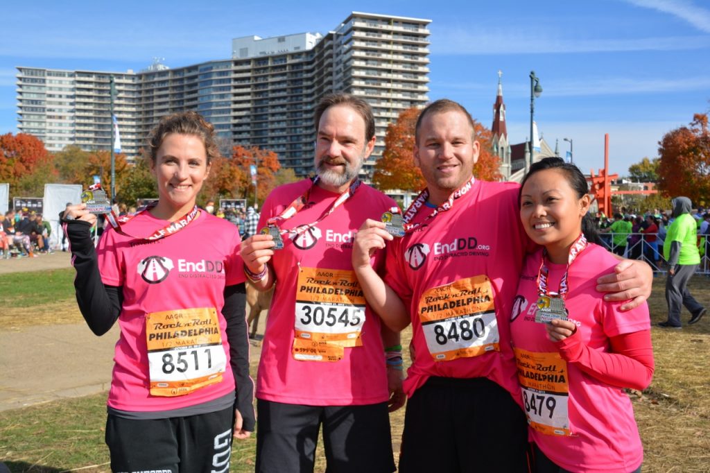 Marilyn Wellnitz (L), Joel Feldman, David Moos and Karissa Tuasoncvfollowing the Philadelphia race